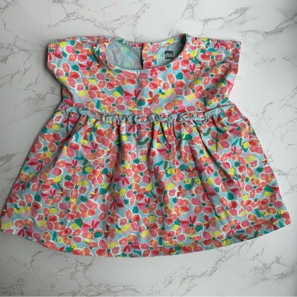 TEA Collection Empire Ruffle Baby Dress in Hacienda Hibiscus | Size 3-6 Months - Picture 1 of 4